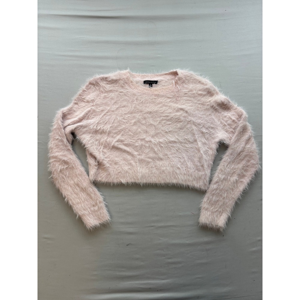 Kendall & Kylie Pink Eyelash Knit Cropped Sweater Fuzzy Long Sleeve Crewneck S